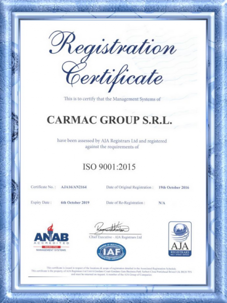 Certificazione ISO 9001:2015 AJA